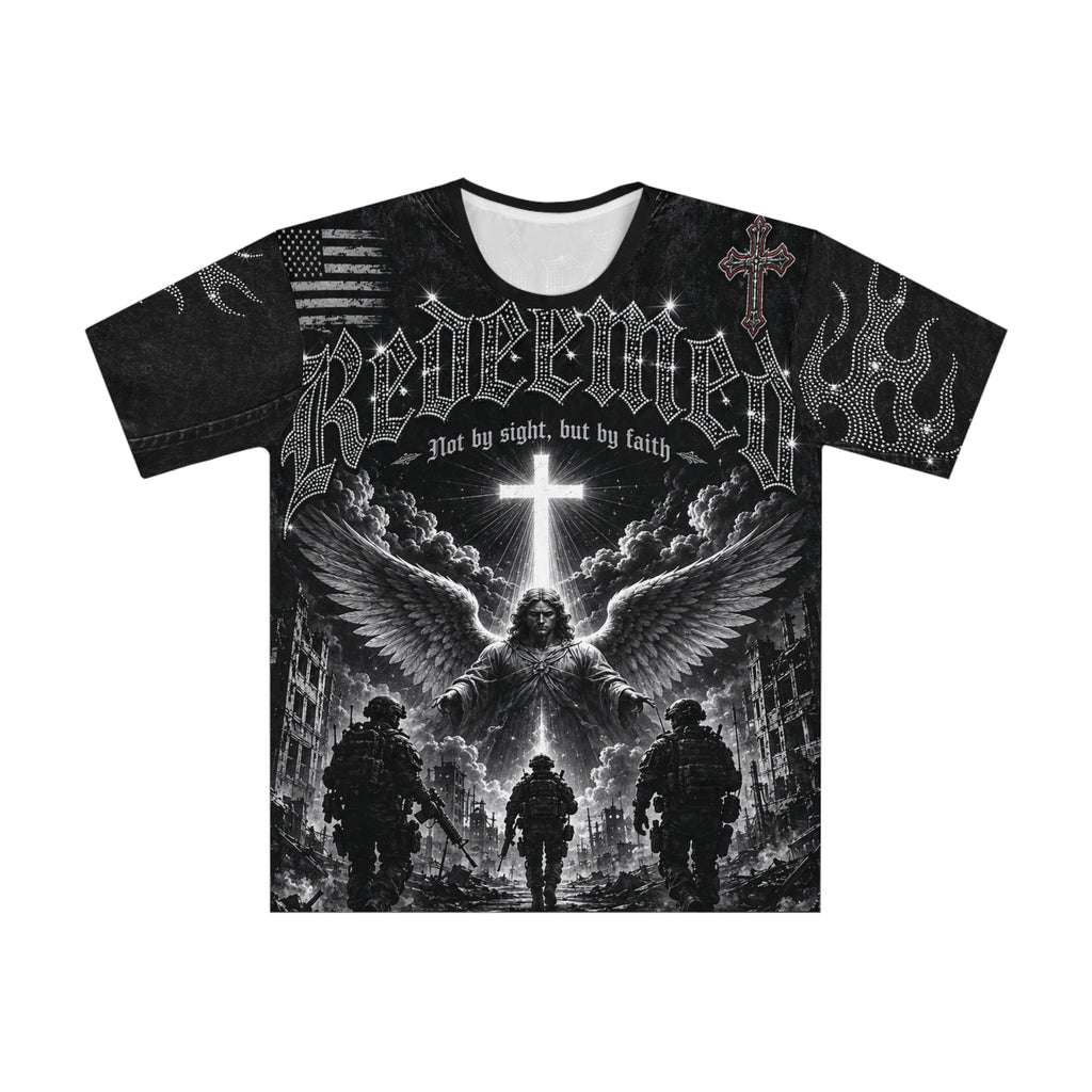 Christian Faith Graphic Tee — "Redeemed" All-Over Print