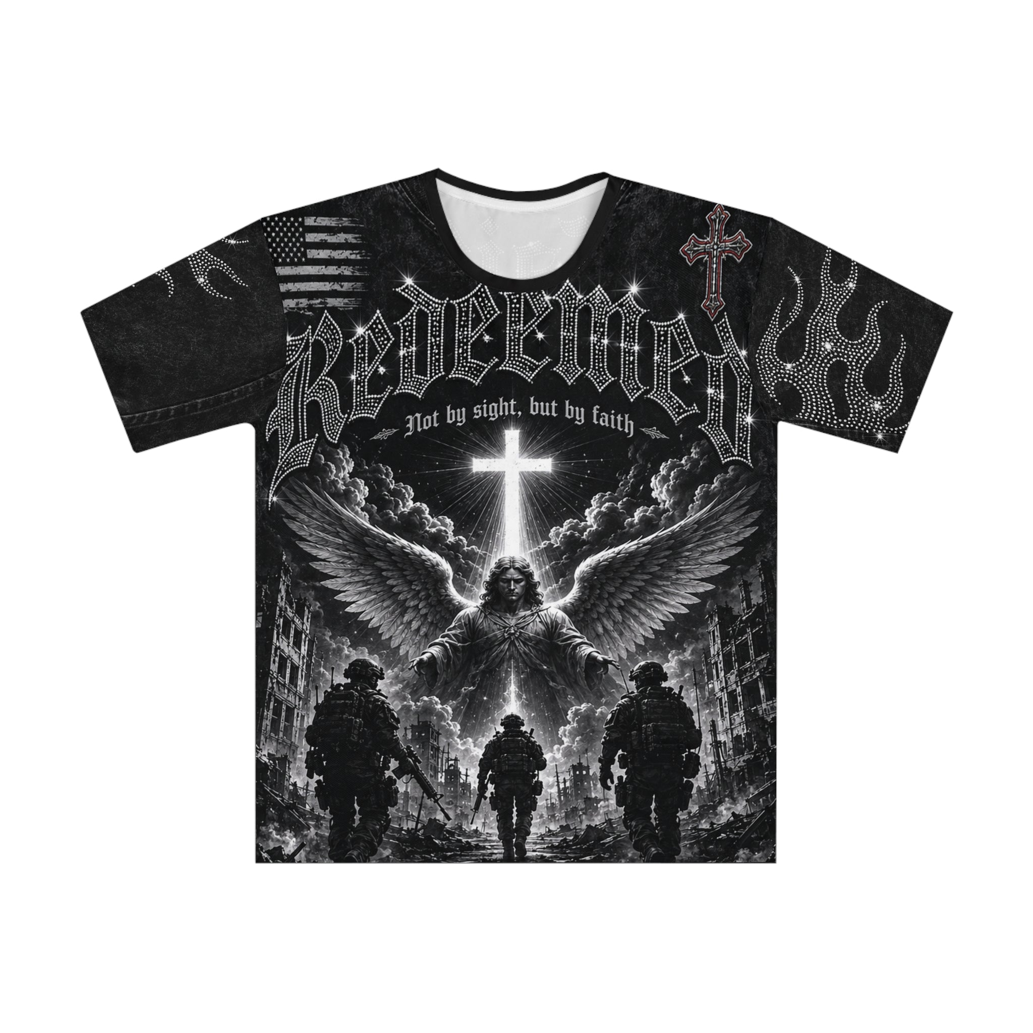Christian Faith Graphic Tee — "Redeemed" All-Over Print