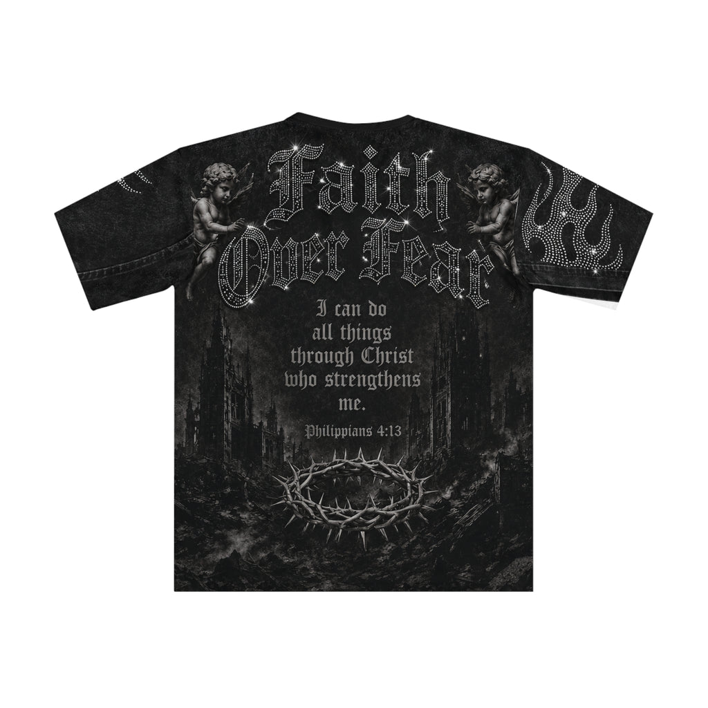 Christian Faith Graphic Tee — "Redeemed" All-Over Print