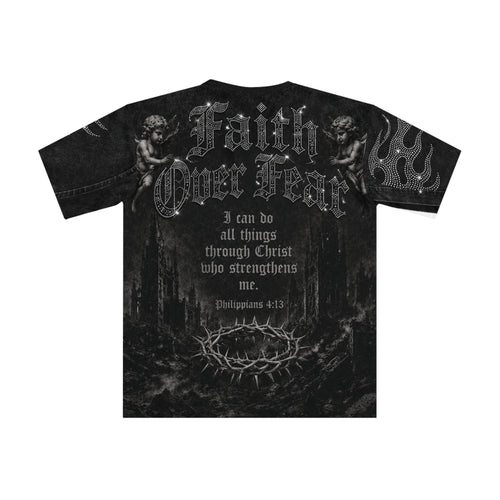 Christian Faith Graphic Tee — "Redeemed" All-Over Print