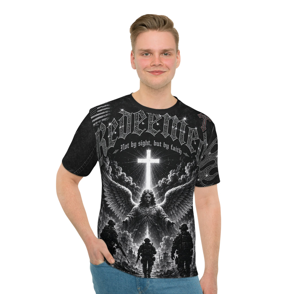 Christian Faith Graphic Tee — "Redeemed" All-Over Print