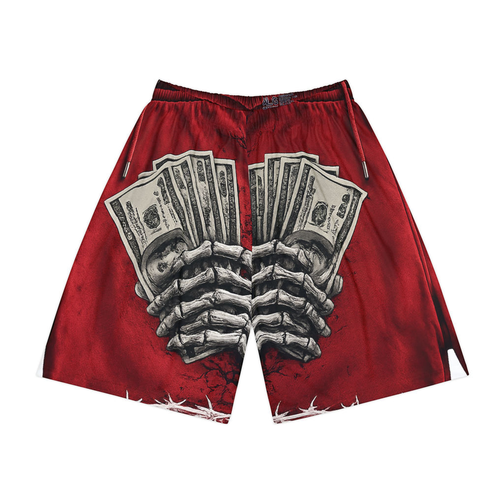 Skeleton Hand Money Graphic Sports Shorts