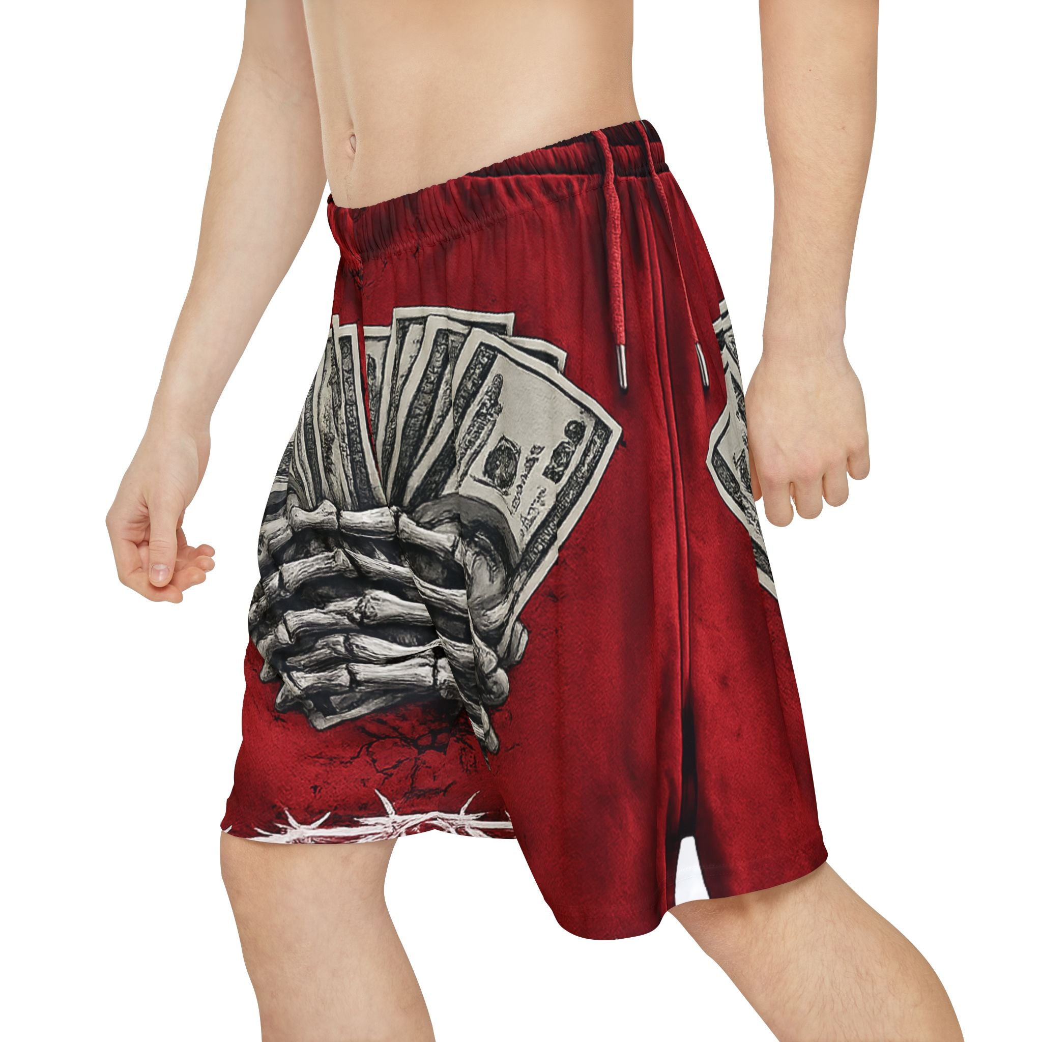 Skeleton Hand Money Graphic Sports Shorts