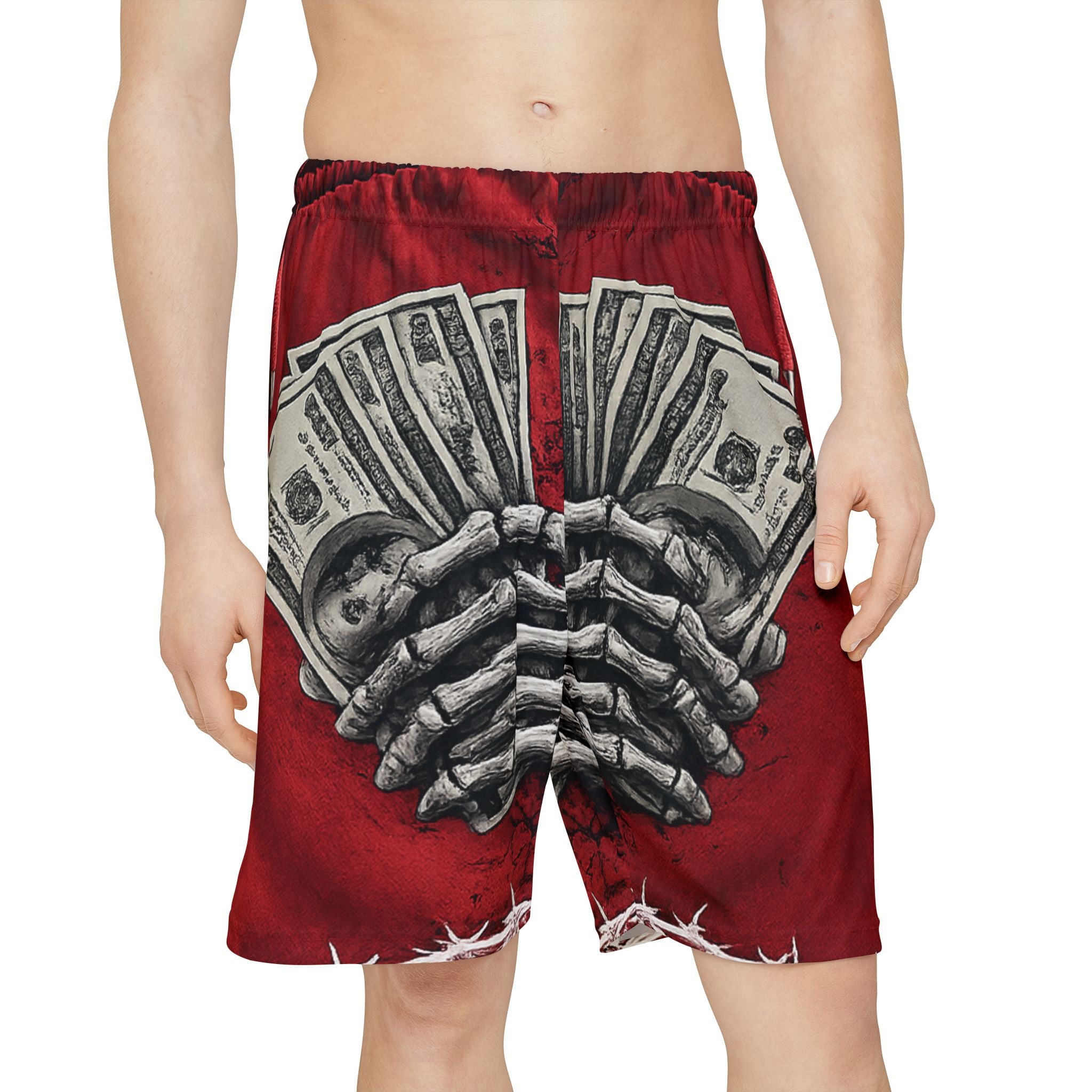 Skeleton Hand Money Graphic Sports Shorts